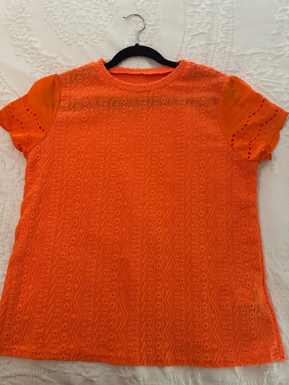 Women's Orange Lace Short-Sleeve Top